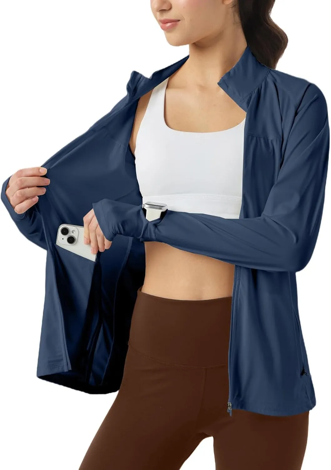 Womens Sun Protection Athletic Jackets UPF 50  Spf Lightweight Full Zip Up UV with Pockets Running No Hood