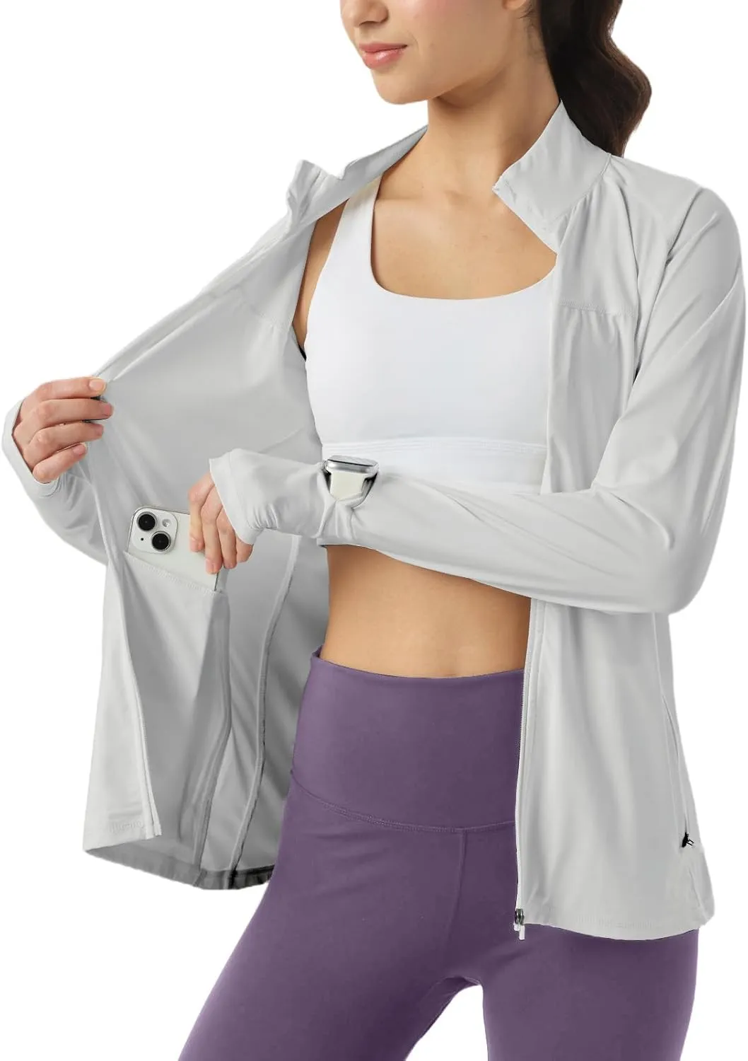 Womens Sun Protection Athletic Jackets UPF 50  Spf Lightweight Full Zip Up UV with Pockets Running No Hood