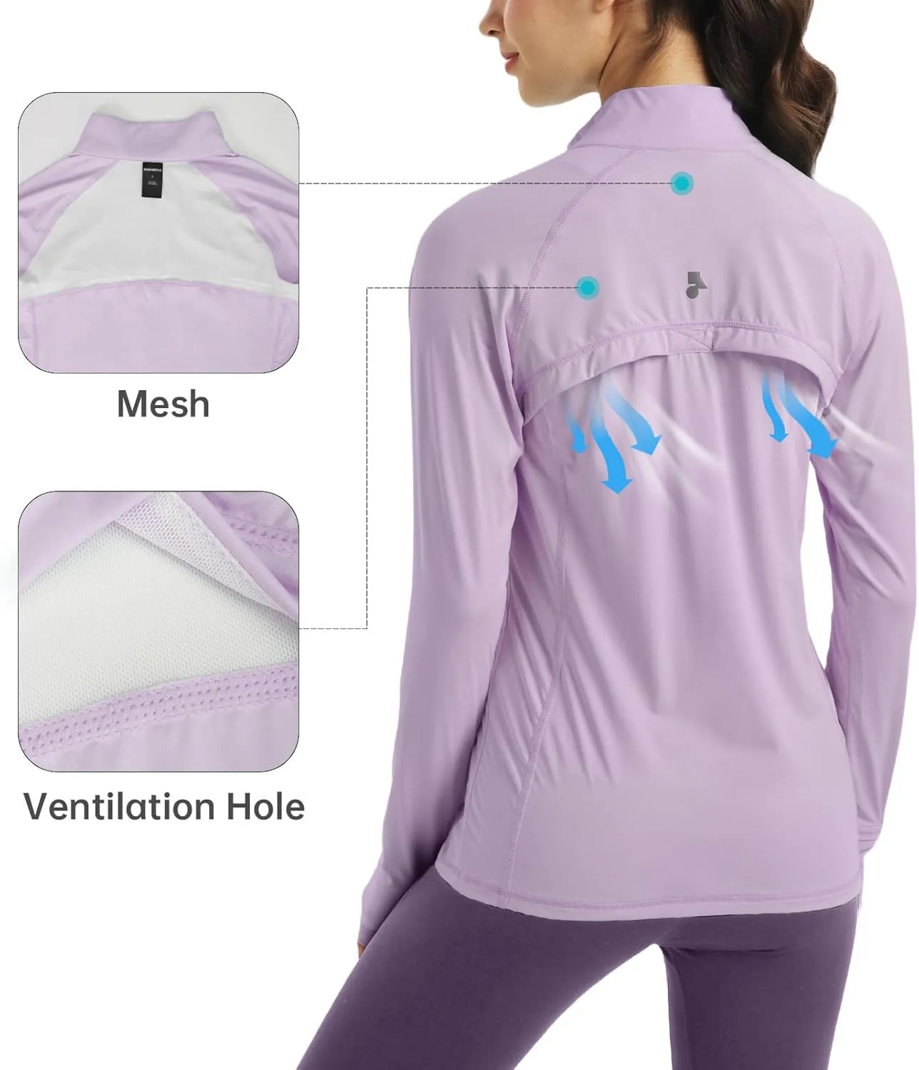 Womens Sun Protection Athletic Jackets UPF 50  Spf Lightweight Full Zip Up UV with Pockets Running No Hood