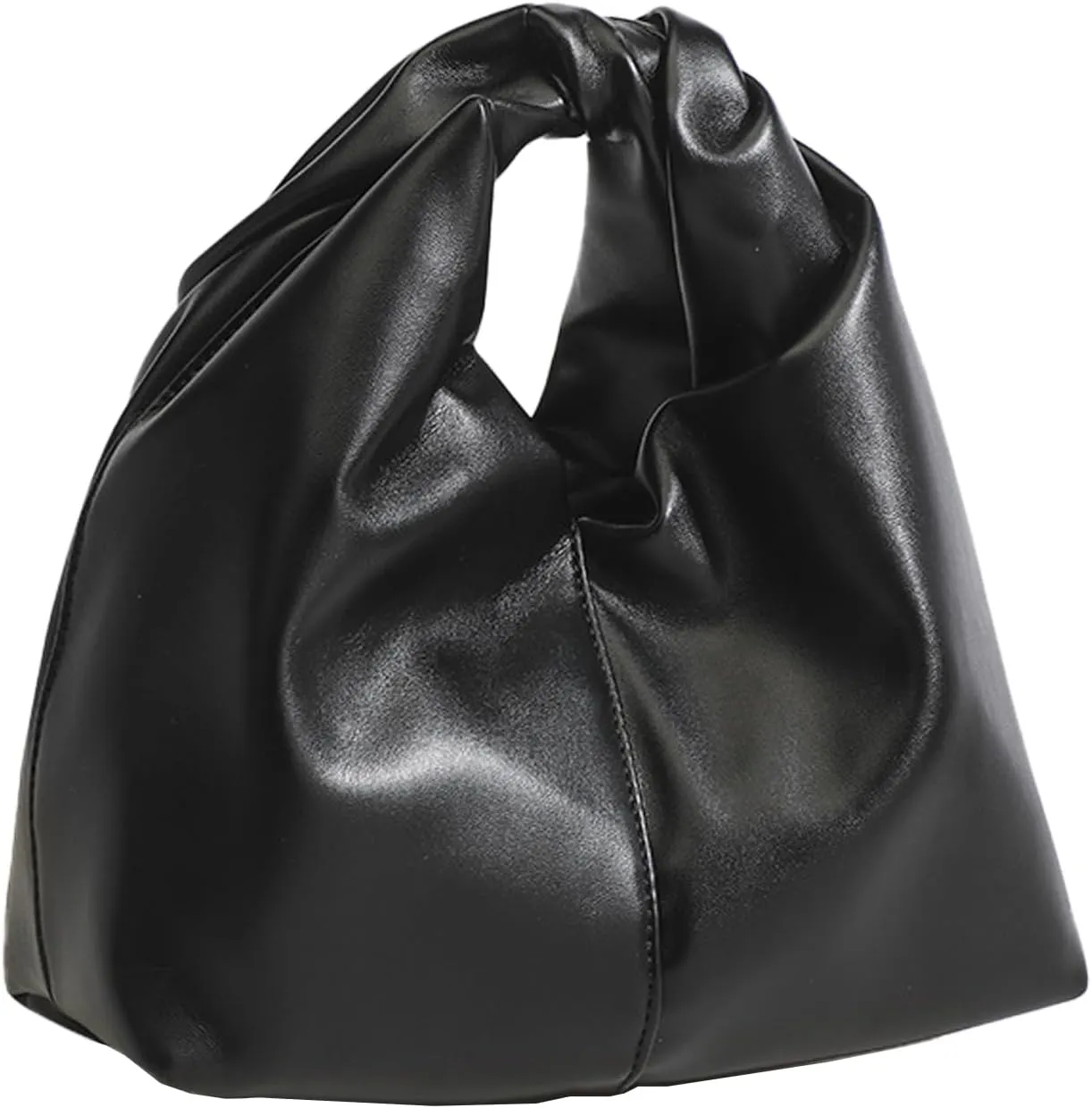 Women's Twist Top Magnetic Closure Ruched Cloud Handbag Soft Leather Y2K Hobo Evening Bags for Shopping Traveling Dating (Black)