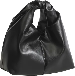 Women's Twist Top Magnetic Closure Ruched Cloud Handbag Soft Leather Y2K Hobo Evening Bags for Shopping Traveling Dating (Black)