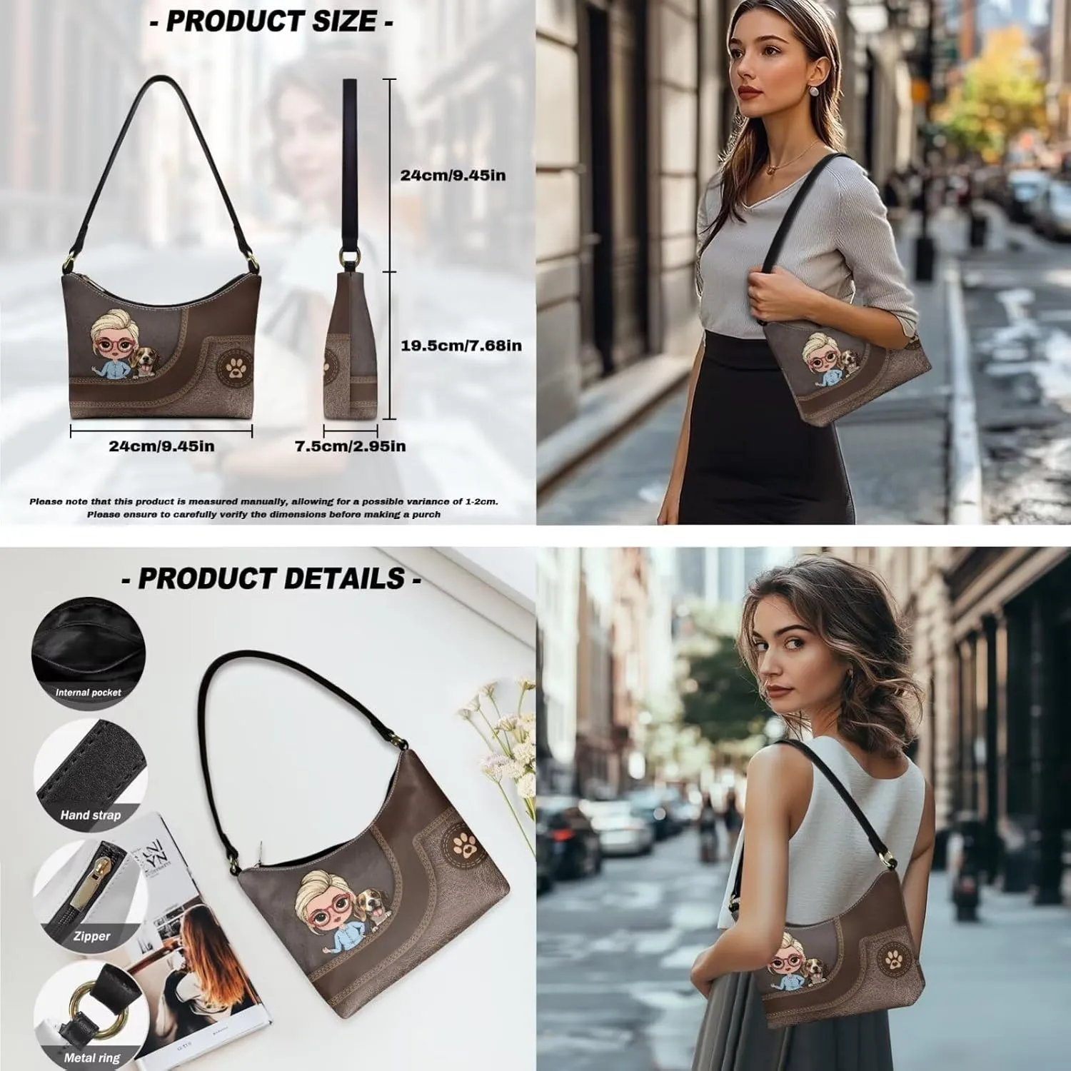 Womens Underarm Shoulder Bag with Wallet Set Brown Under Arm Purses Crescent Top Handle Purse for Date Shopping