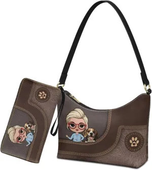 Womens Underarm Shoulder Bag with Wallet Set Brown Under Arm Purses Crescent Top Handle Purse for Date Shopping