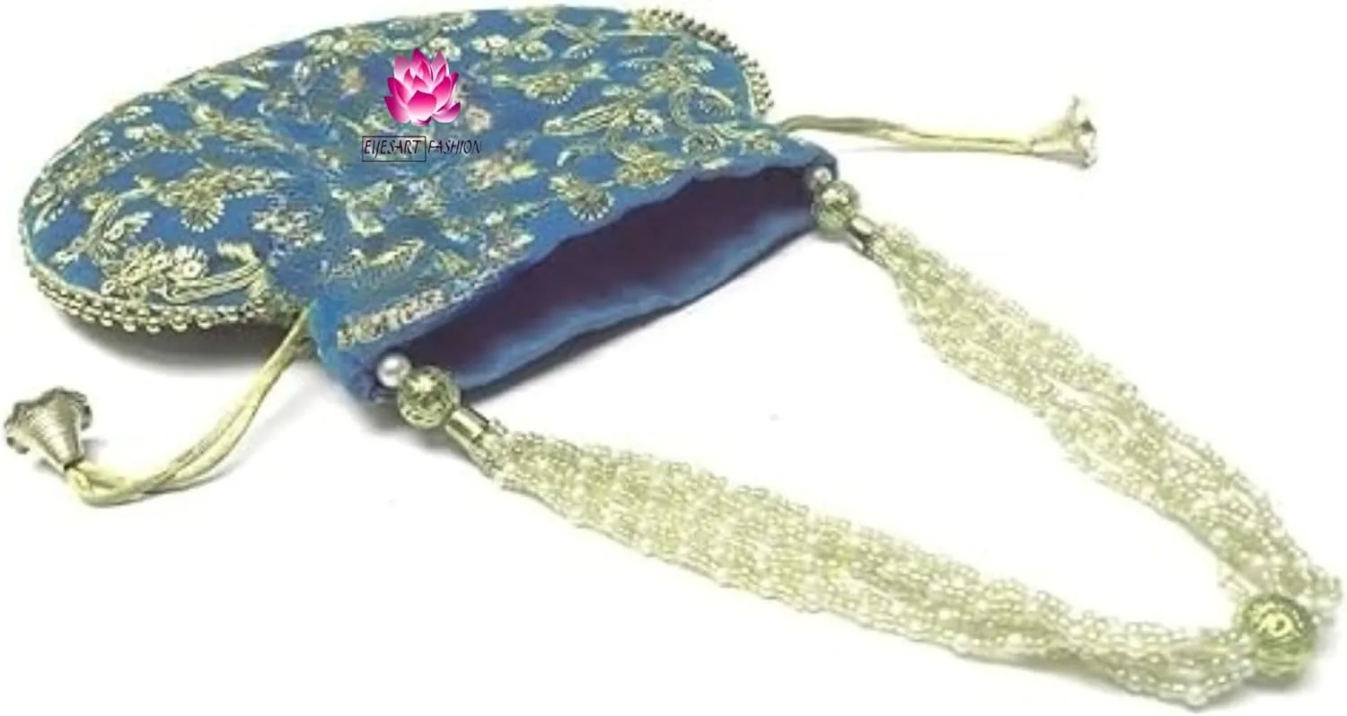 Women's Velvet Embroidered Potli Bag Purse Pouch Drawstring Bag Golden Work Wedding Gift for Women