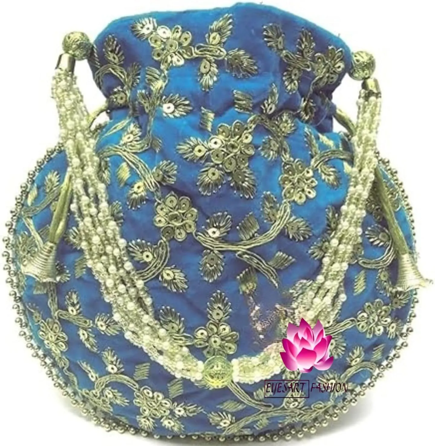 Women's Velvet Embroidered Potli Bag Purse Pouch Drawstring Bag Golden Work Wedding Gift for Women