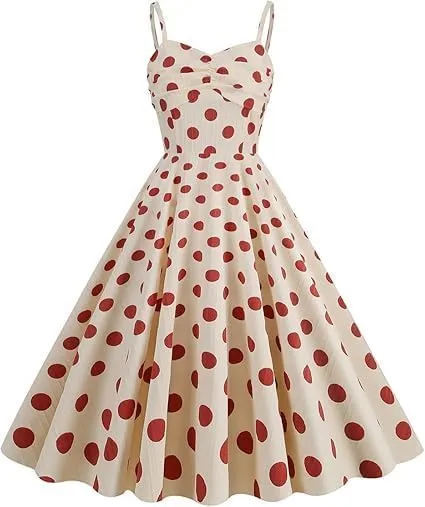 Women's Vintage Polka Dot Halter Dress 1950s Retro Audrey Hepburn Style Dress Summer Swing Prom Cocktail Outfit