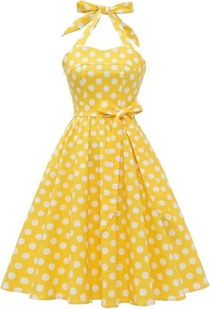 Women's Vintage Polka Dot Halter Dress 1950s Retro Audrey Hepburn Style Dress Summer Swing Prom Cocktail Outfit