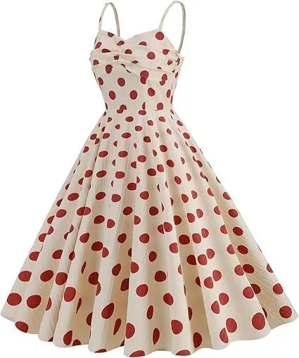 Women's Vintage Polka Dot Halter Dress 1950s Retro Audrey Hepburn Style Dress Summer Swing Prom Cocktail Outfit