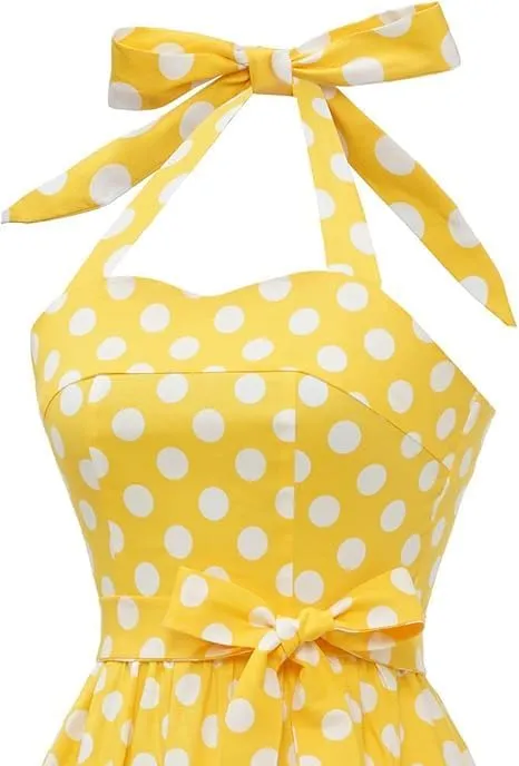 Women's Vintage Polka Dot Halter Dress 1950s Retro Audrey Hepburn Style Dress Summer Swing Prom Cocktail Outfit
