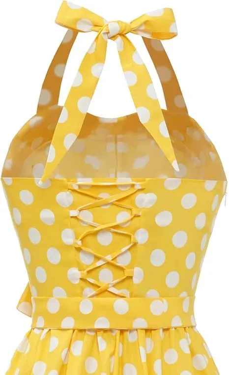 Women's Vintage Polka Dot Halter Dress 1950s Retro Audrey Hepburn Style Dress Summer Swing Prom Cocktail Outfit