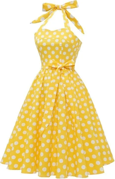 Women's Vintage Polka Dot Halter Dress 1950s Retro Audrey Hepburn Style Dress Summer Swing Prom Cocktail Outfit