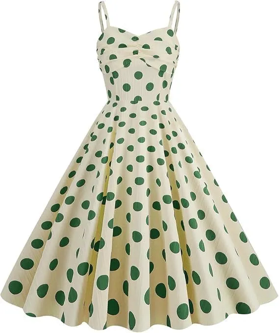 Women's Vintage Polka Dot Halter Dress 1950s Retro Audrey Hepburn Style Dress Summer Swing Prom Cocktail Outfit