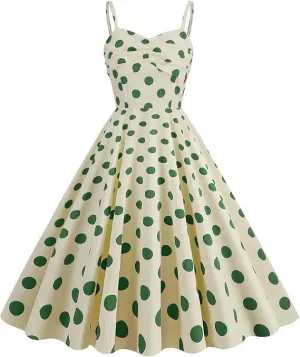 Women's Vintage Polka Dot Halter Dress 1950s Retro Audrey Hepburn Style Dress Summer Swing Prom Cocktail Outfit