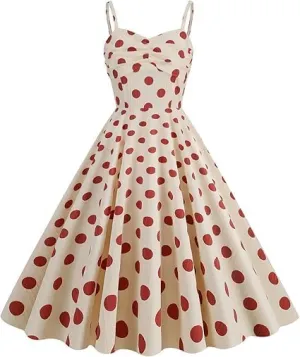 Women's Vintage Polka Dot Halter Dress 1950s Retro Audrey Hepburn Style Dress Summer Swing Prom Cocktail Outfit
