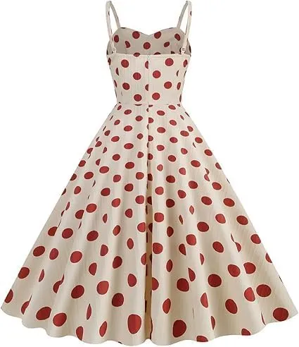 Women's Vintage Polka Dot Halter Dress 1950s Retro Audrey Hepburn Style Dress Summer Swing Prom Cocktail Outfit