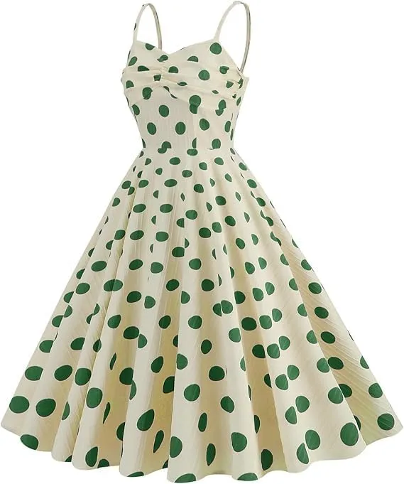Women's Vintage Polka Dot Halter Dress 1950s Retro Audrey Hepburn Style Dress Summer Swing Prom Cocktail Outfit