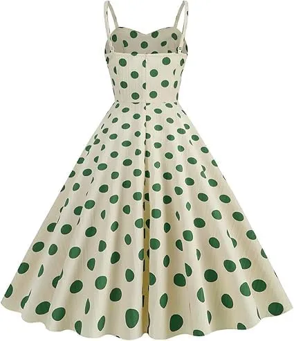 Women's Vintage Polka Dot Halter Dress 1950s Retro Audrey Hepburn Style Dress Summer Swing Prom Cocktail Outfit