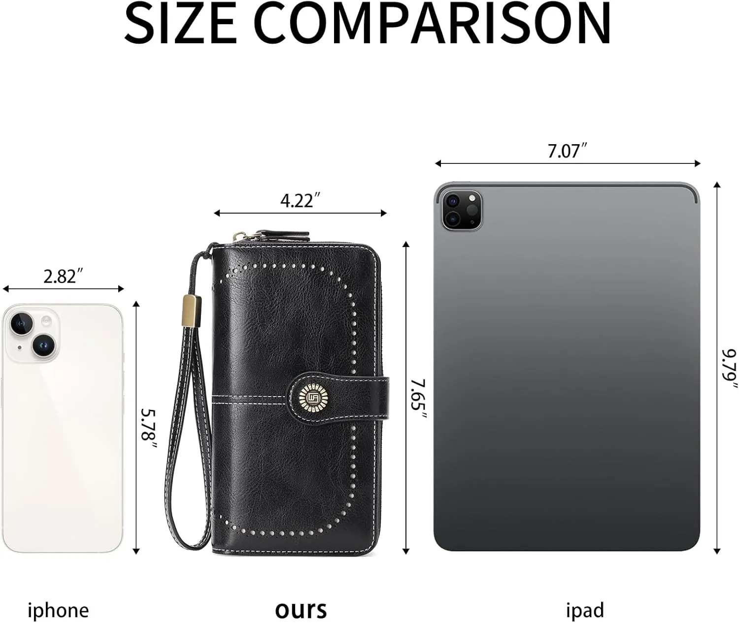 Women's Wallet Large Capacity Leather RFID Blocking Trifold Ladies Cluth Wristlet Wrist strap Long Purse Credit Card Holder