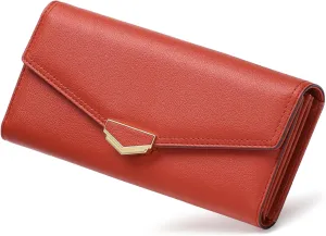 Women's Wallet Leather RFID Blocking Large Capacity Trifold Card Holder Wallets Ladies Long Purse with ID Window