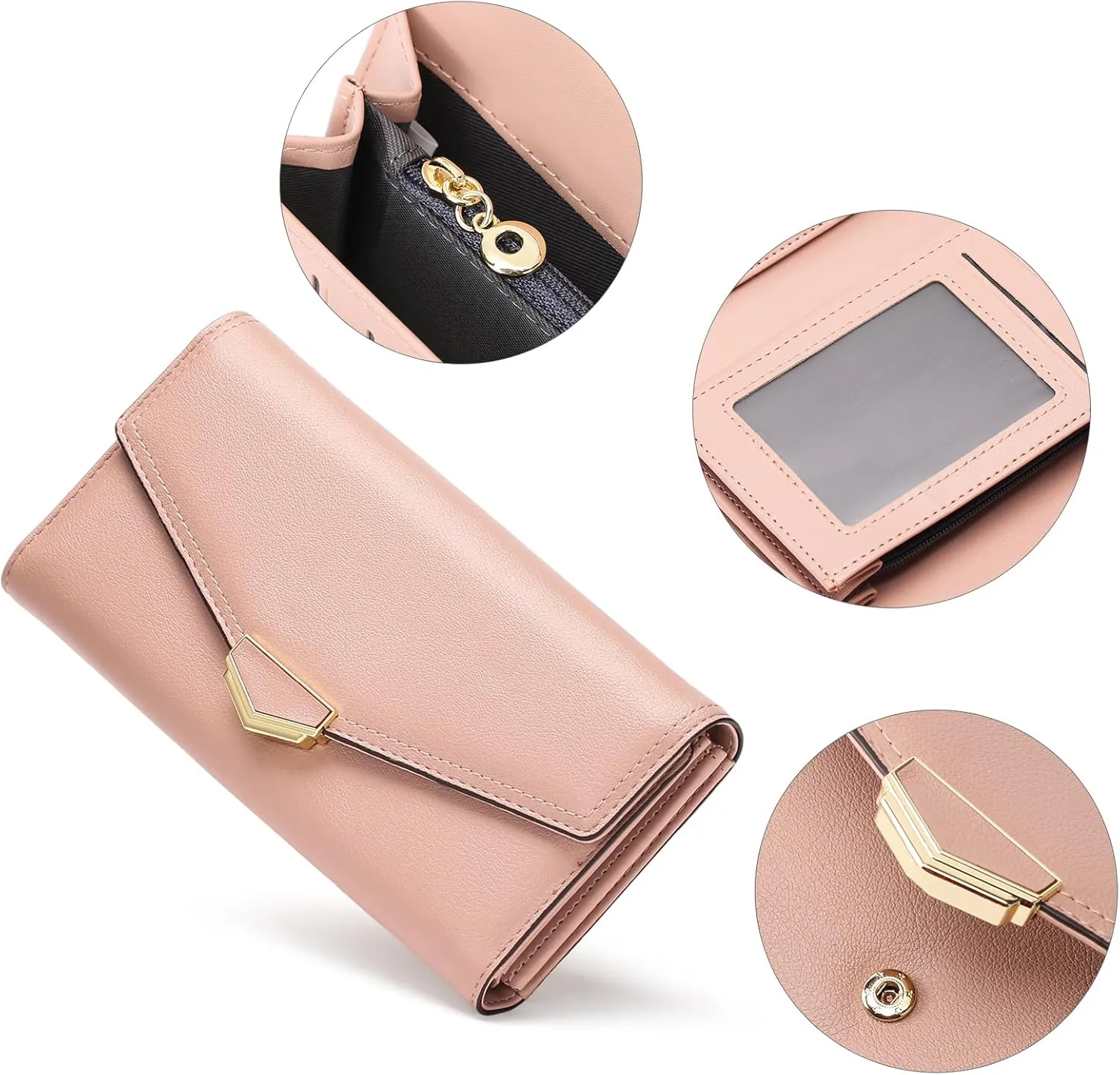 Women's Wallet Leather RFID Blocking Large Capacity Trifold Card Holder Wallets Ladies Long Purse with ID Window