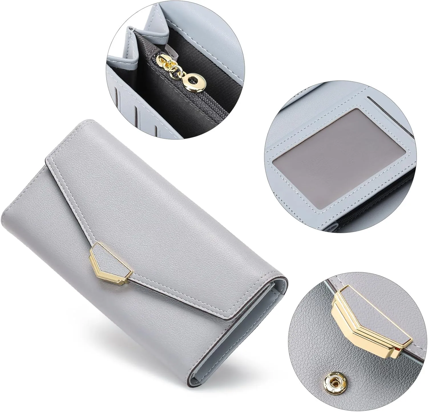 Women's Wallet Leather RFID Blocking Large Capacity Trifold Card Holder Wallets Ladies Long Purse with ID Window