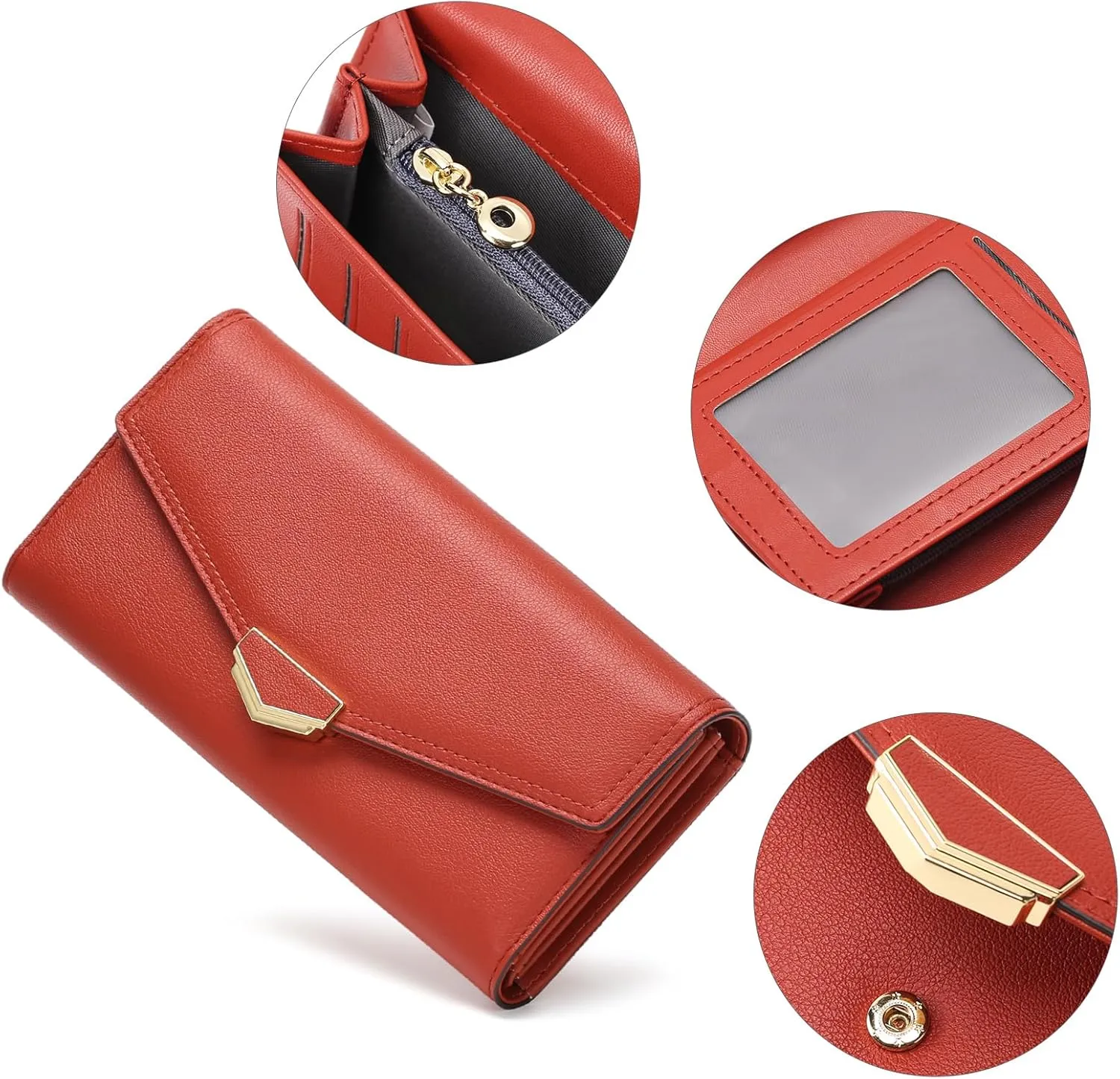 Women's Wallet Leather RFID Blocking Large Capacity Trifold Card Holder Wallets Ladies Long Purse with ID Window