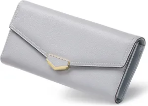 Women's Wallet Leather RFID Blocking Large Capacity Trifold Card Holder Wallets Ladies Long Purse with ID Window