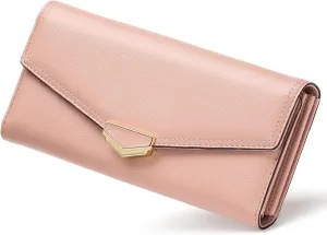 Women's Wallet Leather RFID Blocking Large Capacity Trifold Card Holder Wallets Ladies Long Purse with ID Window