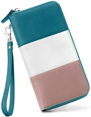 Womens Wallet RFID Blocking Genuine Leather Multi Credit Card Large Capacity Zip Around Clutch Travel Purse Wristlet