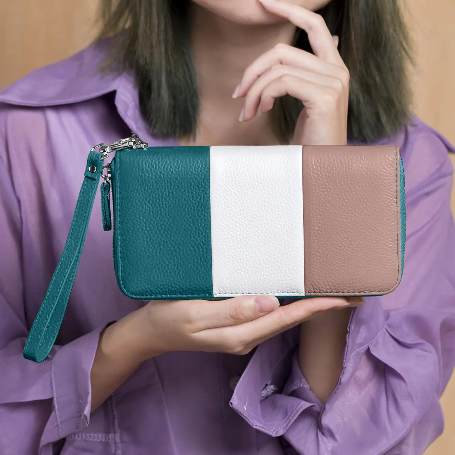 Womens Wallet RFID Blocking Genuine Leather Multi Credit Card Large Capacity Zip Around Clutch Travel Purse Wristlet