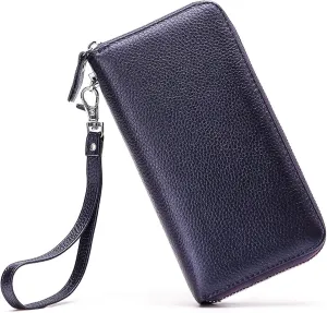 Womens Wallet RFID Blocking Genuine Leather Zip Around Wallet Clutch Wristlet Travel Long Purse for Women