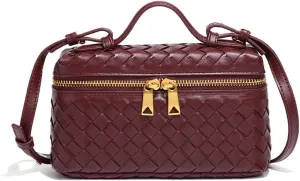 Womens Woven Crossbody Handbag Fashion Leather Top Handle Bag