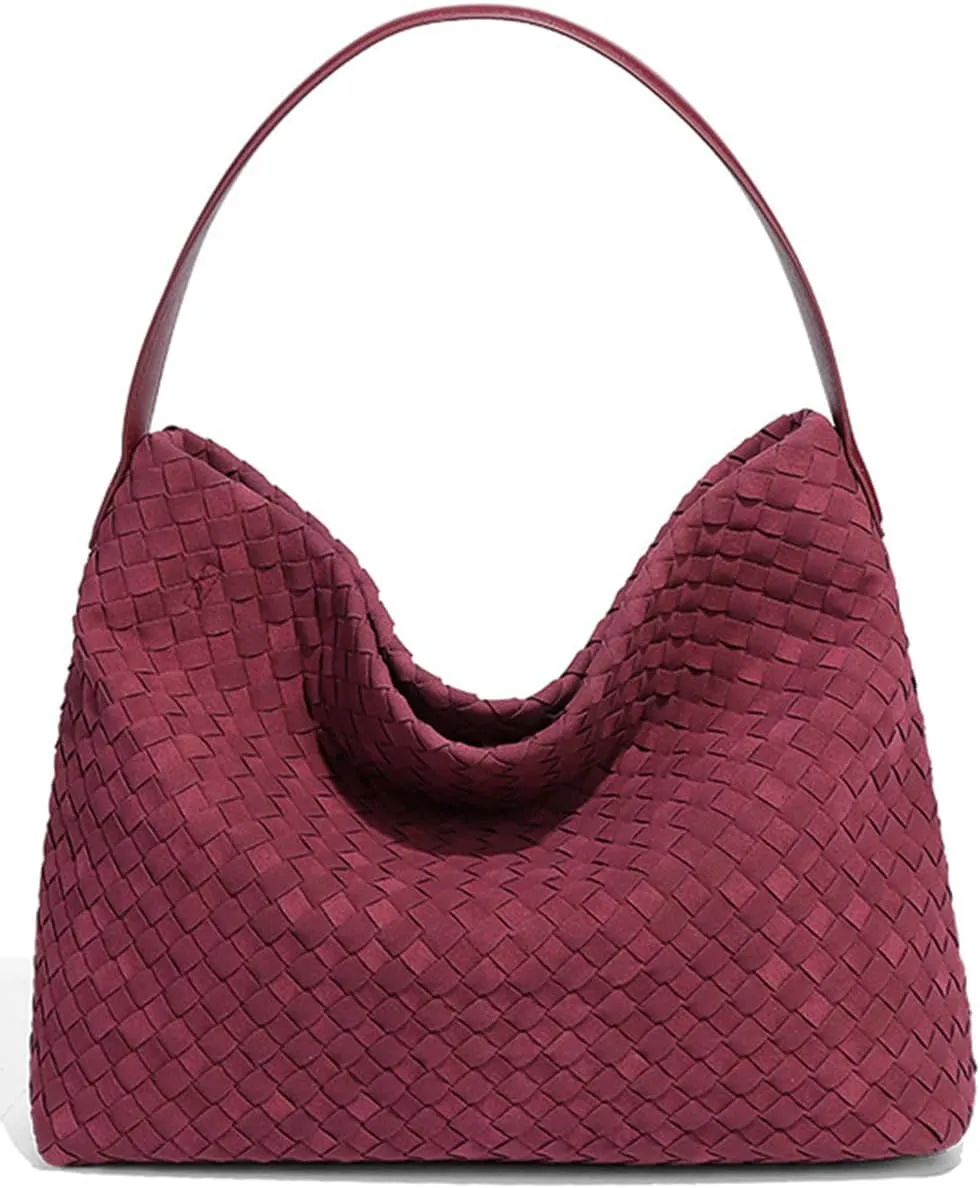 Women's Woven Shoulder Bag Handbags PU Leather Tote Bag Top-handle Shoulder Bag Soft Vegan Underarm Bag Woven Purse Clutch