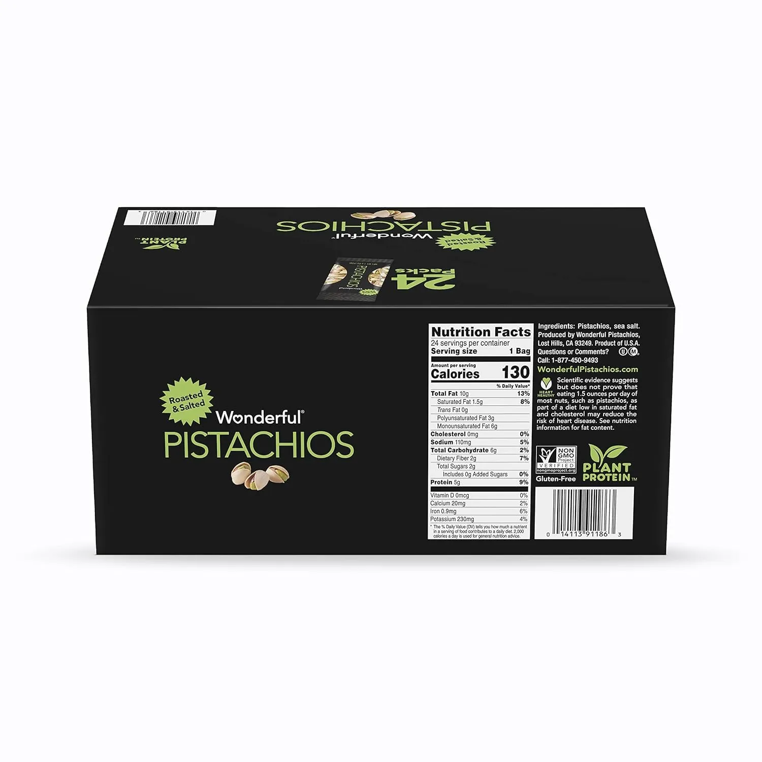 Wonderful Pistachios In Shell, Roasted and Salted Nuts, 1.5 Ounce Bag (Pack of 24), Protein Snack, On-the-Go, Individually Wrapped Healthy Snack