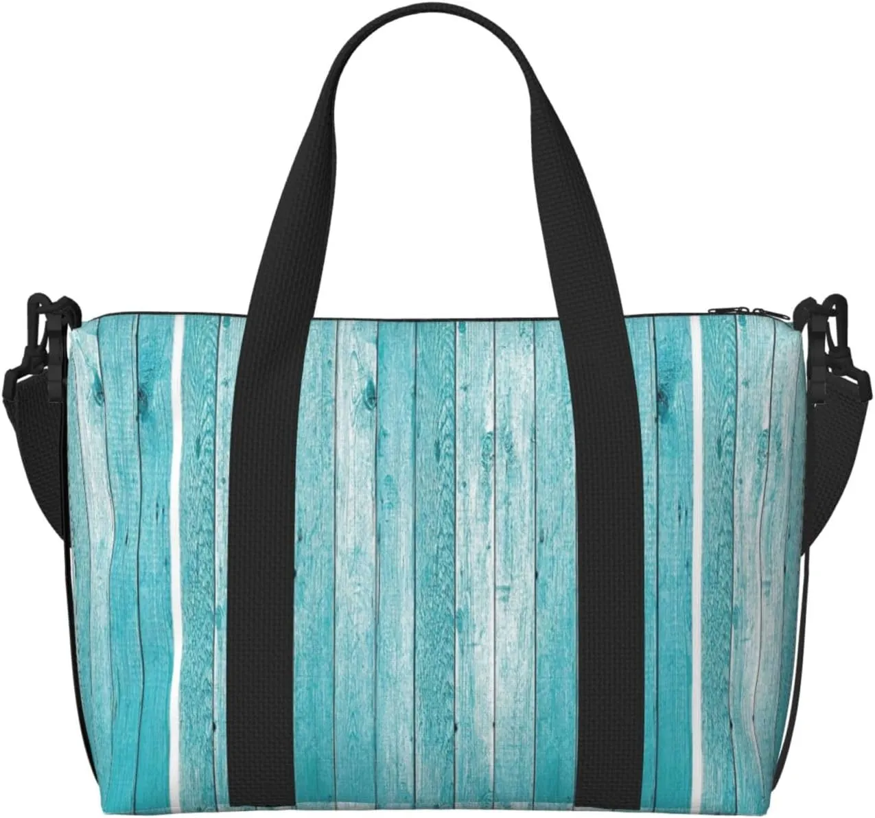 Wooden Planks Texture Wallpaper Print Tote Crossbody Travel Bag with Zip Casual Handbag for Weekend Trips and Gym Shopping, Black, One Size, Travel Tote