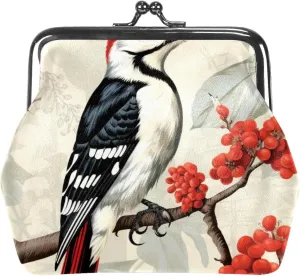 Woodpecker Coin Purse Vintage Pouch Buckle Clutch Bag Kiss-Lock Change Purse Clasp Closure Wallets for Women Girl