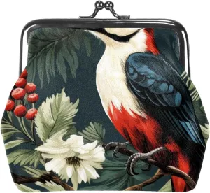 Woodpecker Coin Purse Vintage Pouch Buckle Clutch Bag Kiss-Lock Change Purse Clasp Closure Wallets for Women Girl