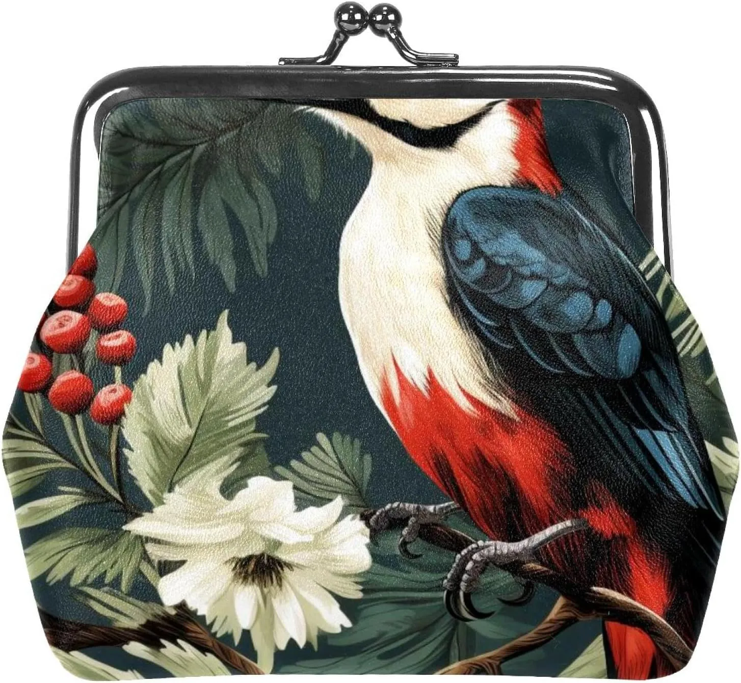Woodpecker Coin Purse Vintage Pouch Buckle Clutch Bag Kiss-Lock Change Purse Clasp Closure Wallets for Women Girl