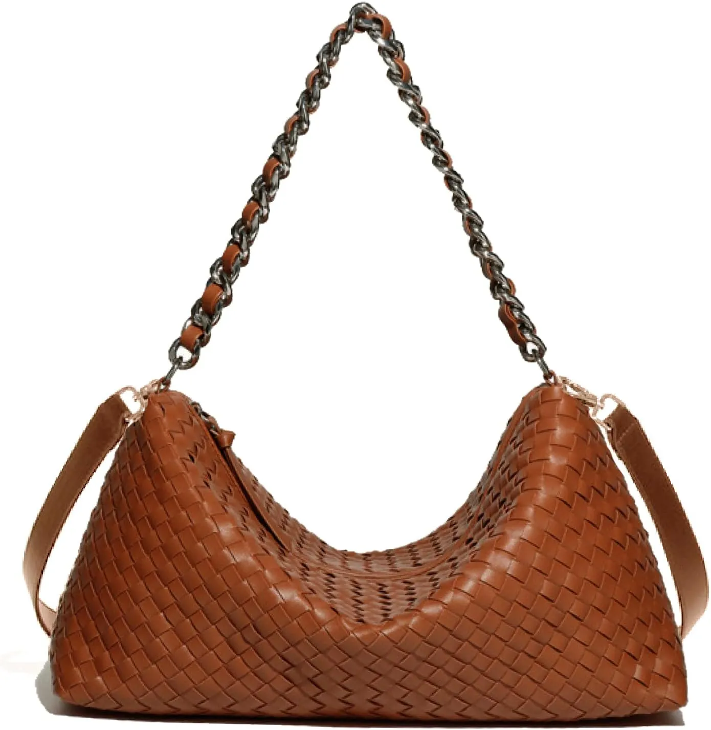 Woven Bag for Women, Fashion Top Handle Shoulder Bag Soft Vegan Leather Shopper Bag