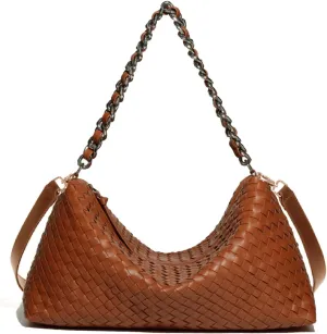 Woven Bag for Women, Fashion Top Handle Shoulder Bag Soft Vegan Leather Shopper Bag