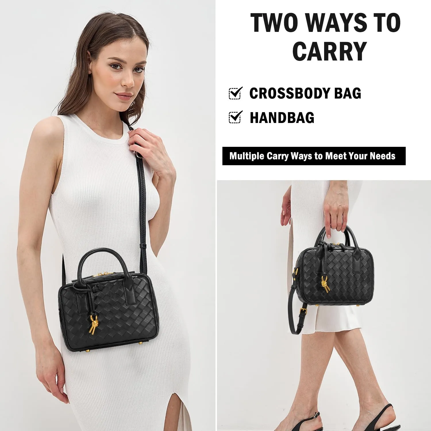 Woven Bag for Women Top Handle Satchel Handbag Crossbody Bag PU Leather Shoulder Bag Woven Purses for Women