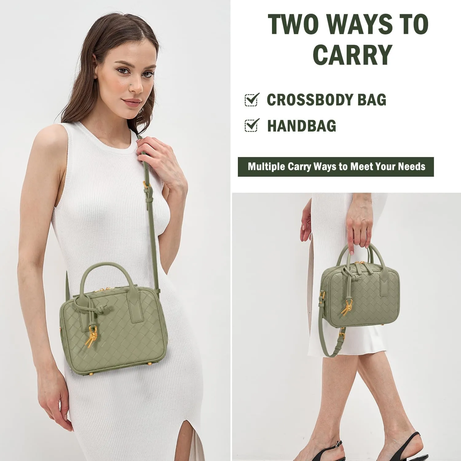 Woven Bag for Women Top Handle Satchel Handbag Crossbody Bag PU Leather Shoulder Bag Woven Purses for Women