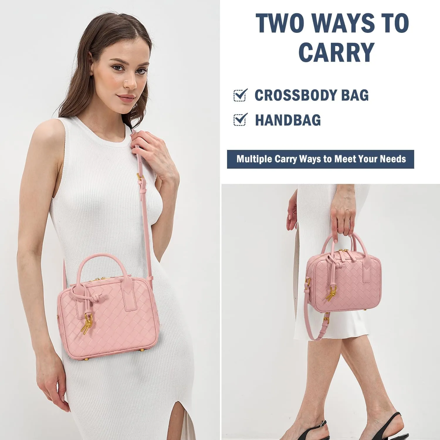 Woven Bag for Women Top Handle Satchel Handbag Crossbody Bag PU Leather Shoulder Bag Woven Purses for Women