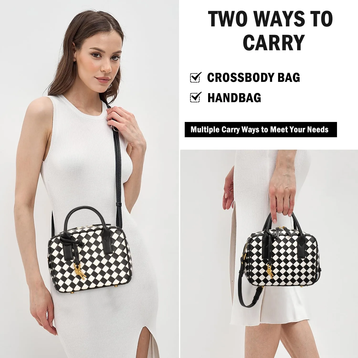Woven Bag for Women Top Handle Satchel Handbag Crossbody Bag PU Leather Shoulder Bag Woven Purses for Women