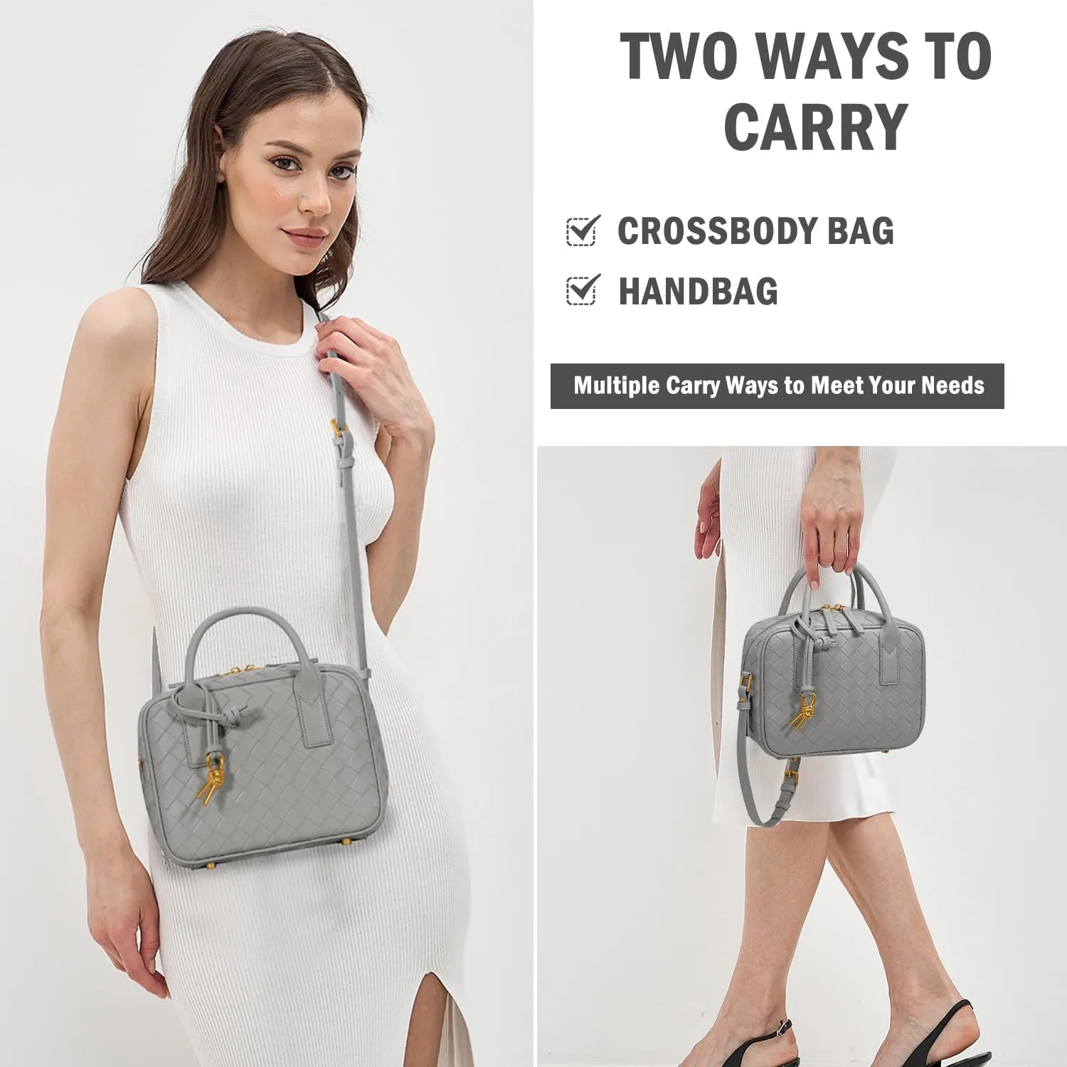 Woven Bag for Women Top Handle Satchel Handbag Crossbody Bag PU Leather Shoulder Bag Woven Purses for Women