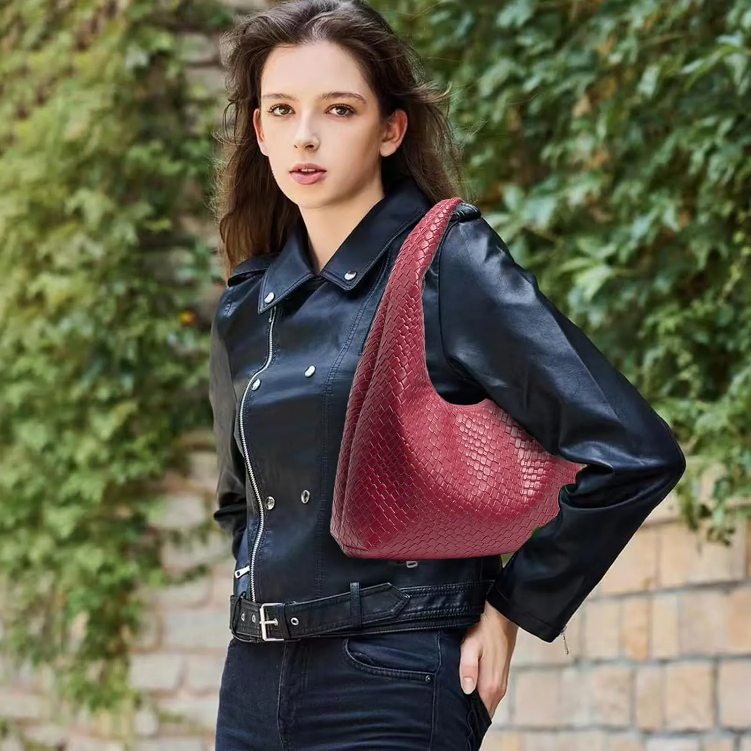 Woven Bag for Women Top Handle Shoulder Bag PU Leather Woven Tote Handbag Purses for Women