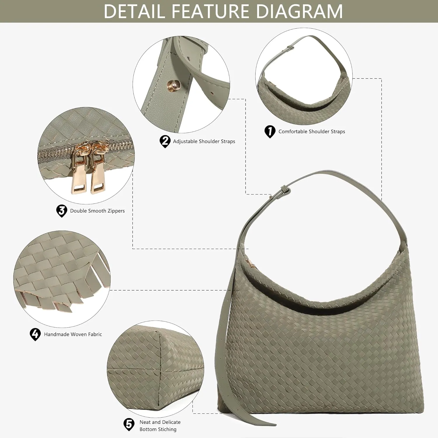 Woven Bag for Women, Vegan Leather Tote Bags Large Hobo Purses for Women Handmade Shoulder Bag with Adjustable Strap