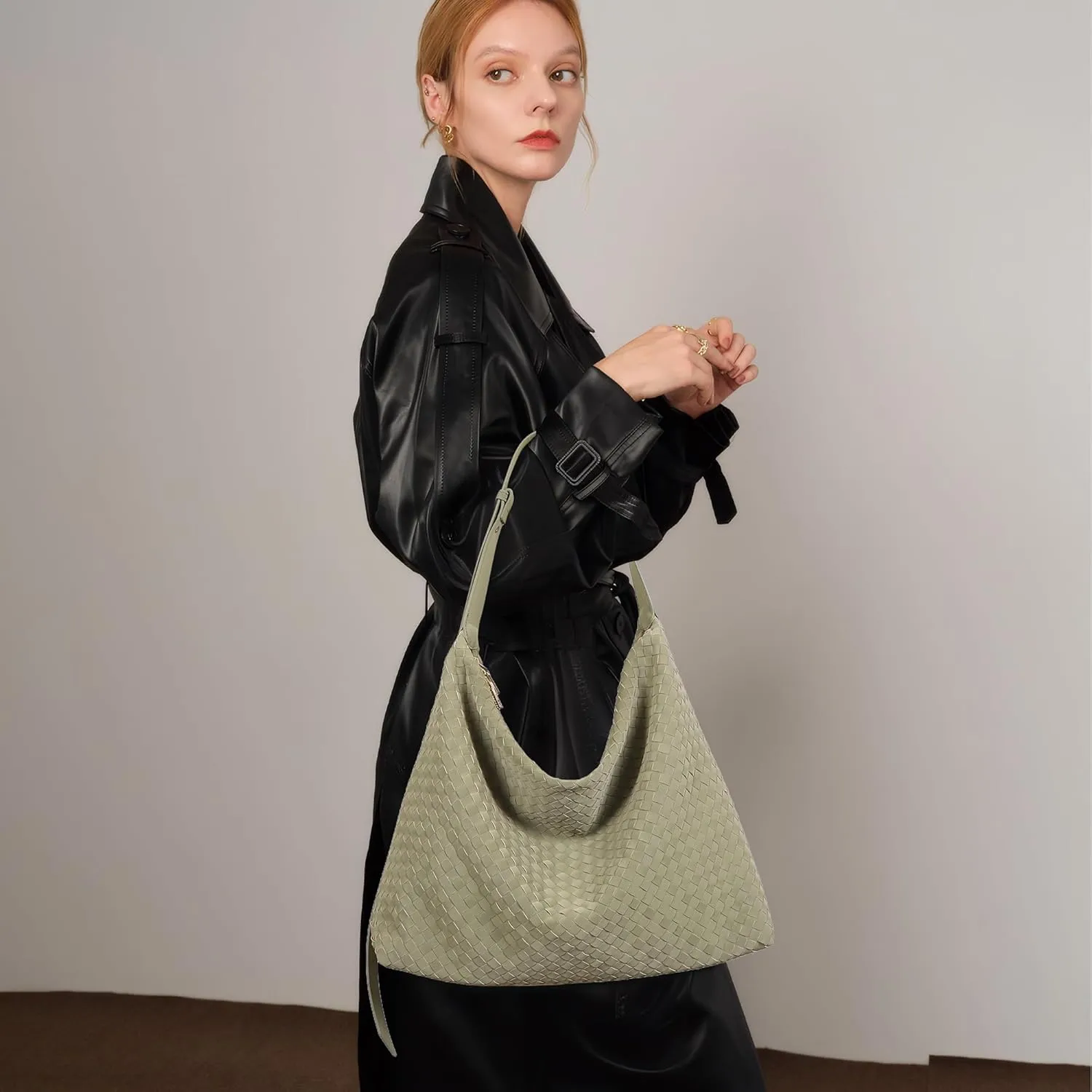 Woven Bag for Women, Vegan Leather Tote Bags Large Hobo Purses for Women Handmade Shoulder Bag with Adjustable Strap