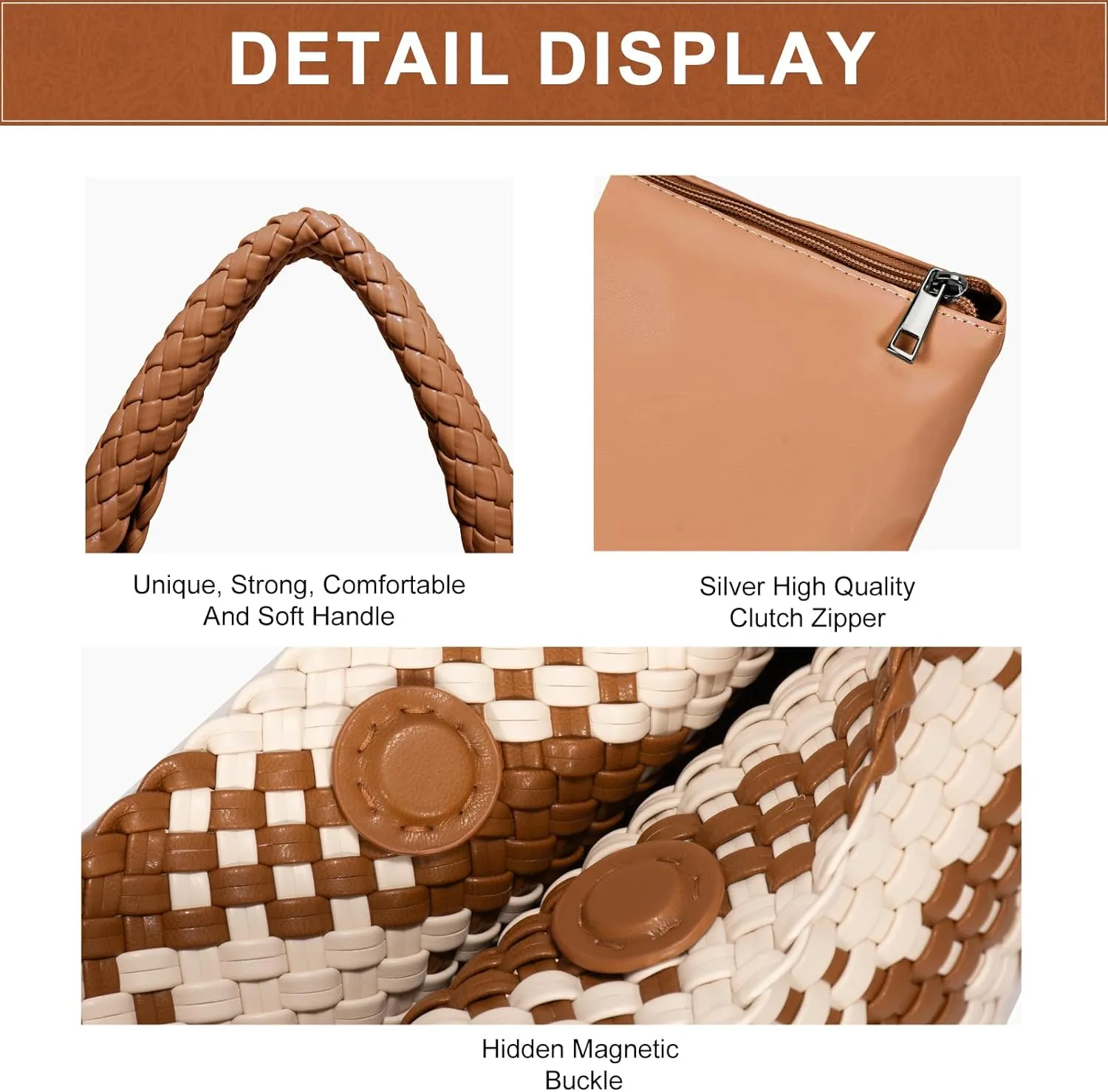 Woven Bag Purses and Handbags Woven Vegan Leather Tote Shoulder Top-Handle Bag With Purses for Women