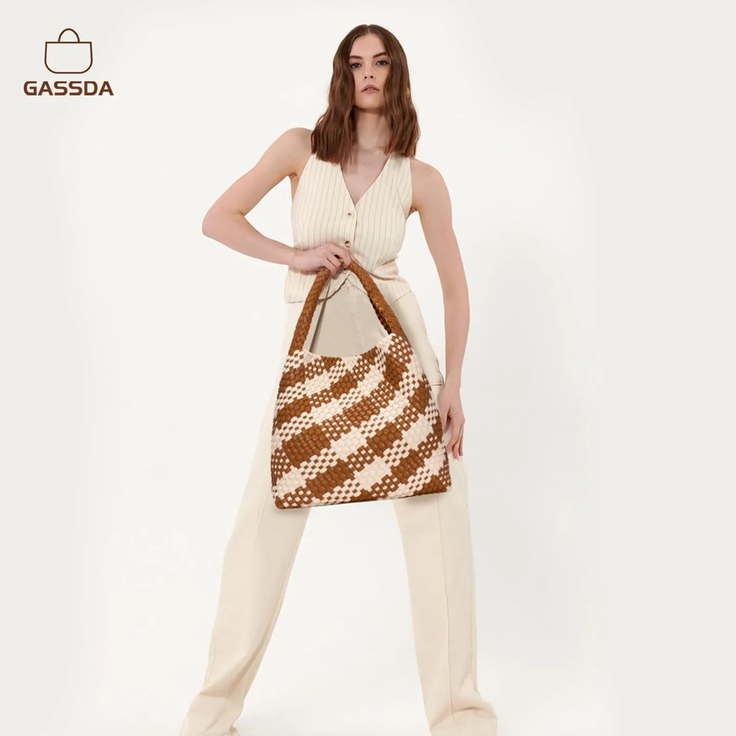 Woven Bag Purses and Handbags Woven Vegan Leather Tote Shoulder Top-Handle Bag With Purses for Women